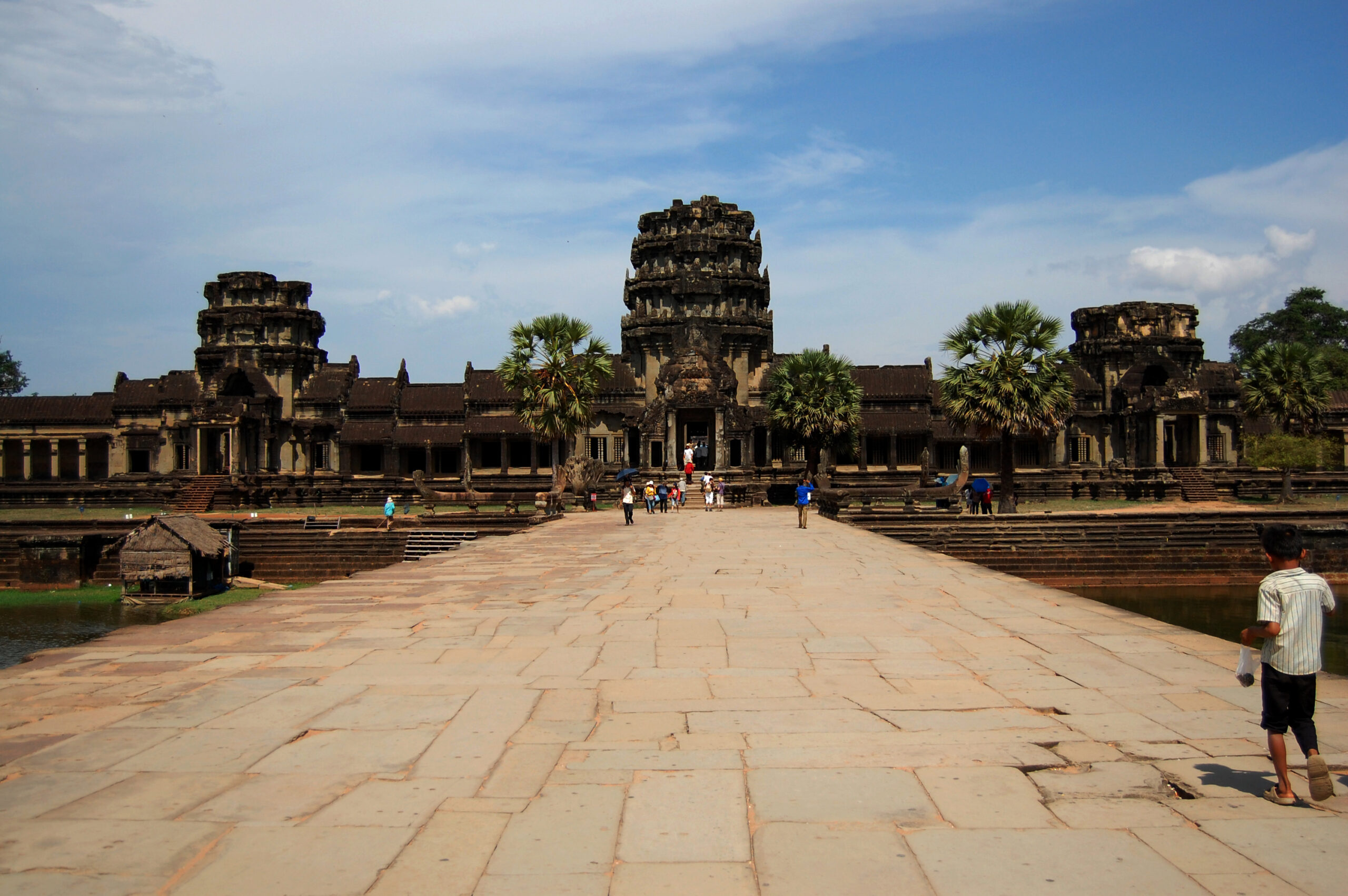 Ancient ruins antique building castle Khmer Empire of Angkor Wat of  temple city complex for cambodian people and foreign traveler travel visit respect praying on April 12, 2009 in Siem Reap, Cambodia