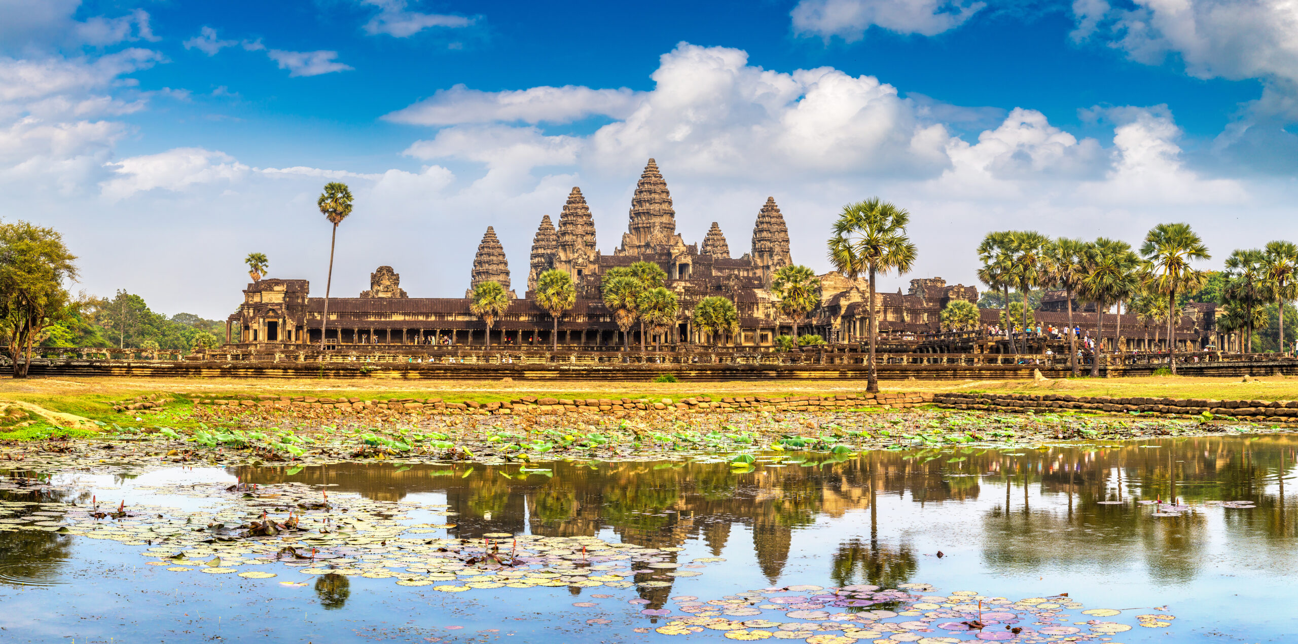 Panorama of Angkor Wat temple in Siem Reap, Cambodia in a summer day