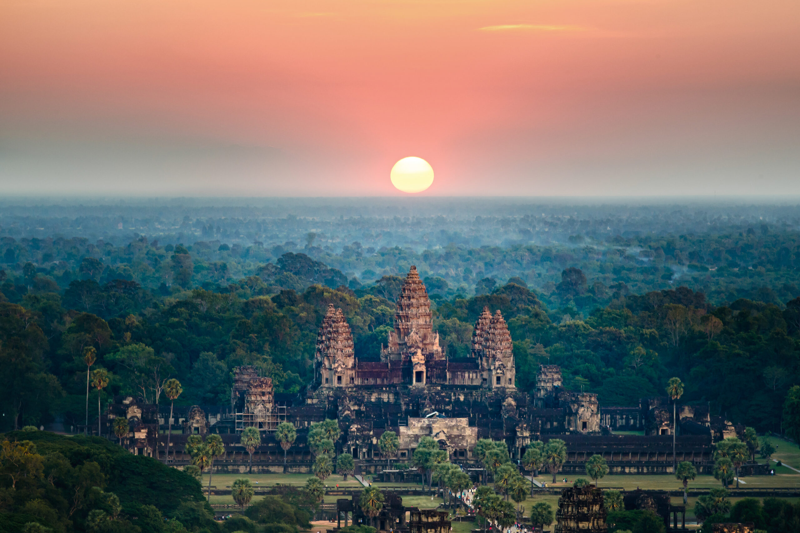 Beautiful aerial view  of Angkor Wat at sunrise-Siem reap- Cambodia.